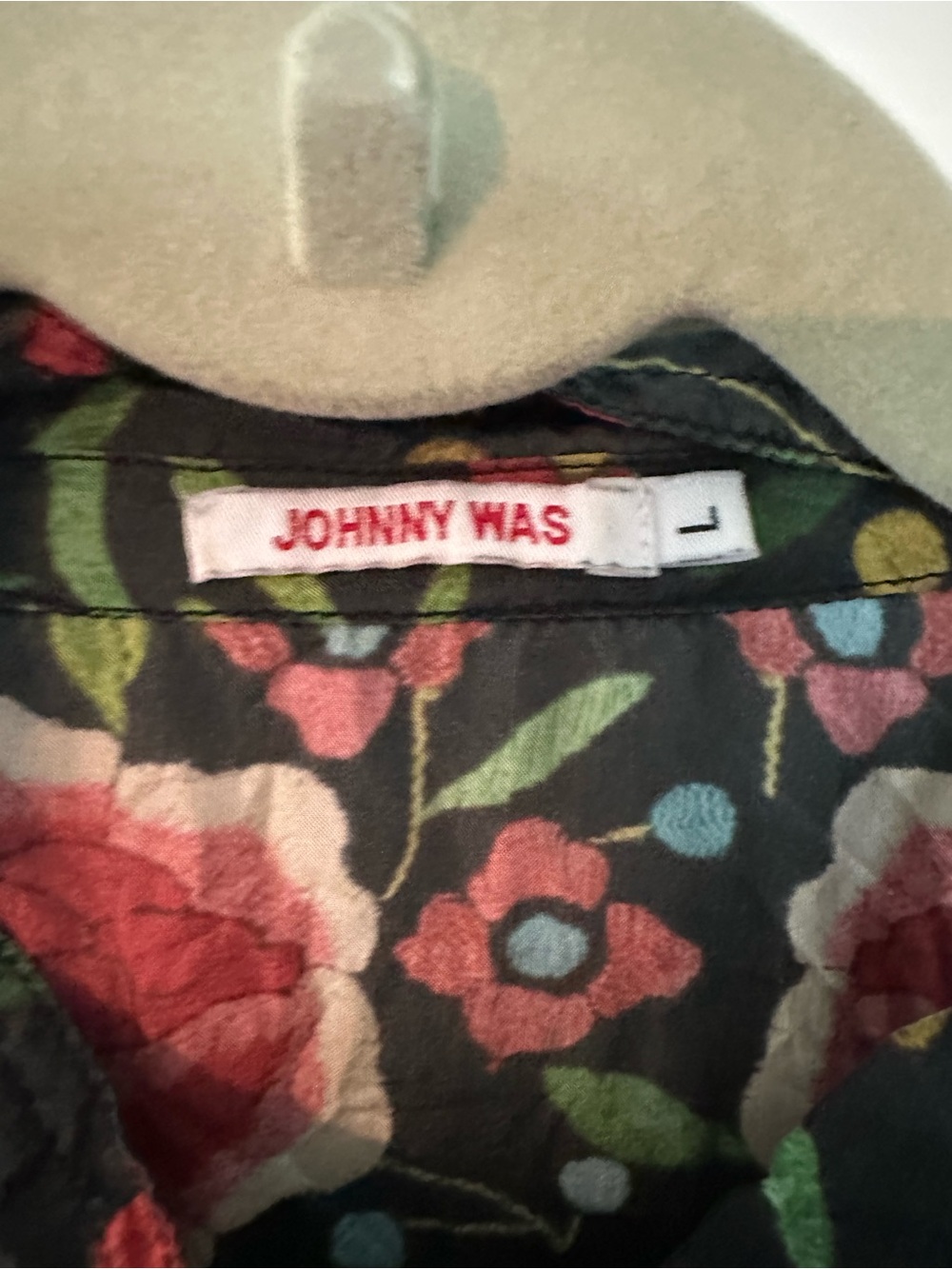 Johnny Was Black Floral Silk Top with Multicolor Blooms - Picture 5 of 6